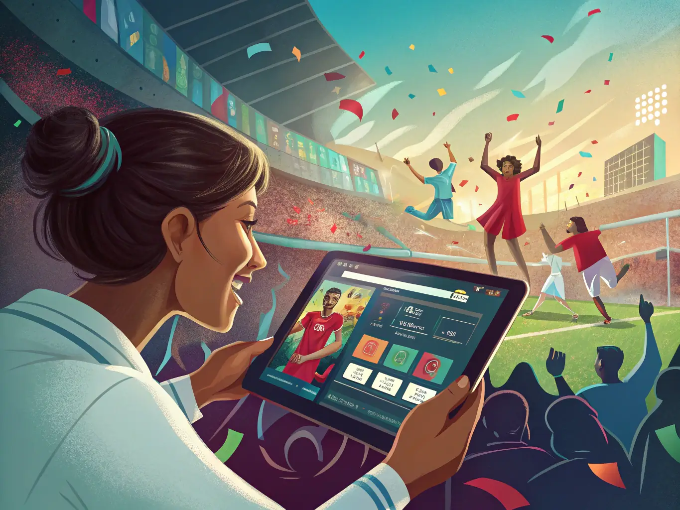 A dynamic display of live football game coverage on a tablet, highlighting real-time scores and key match events.