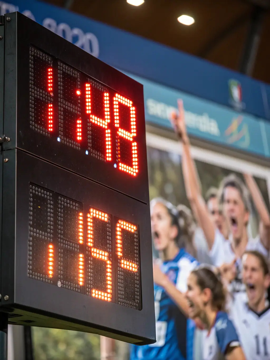 A photo of the scoreboard displaying live scores from multiple Brazilian football matches, providing real-time updates to fans.